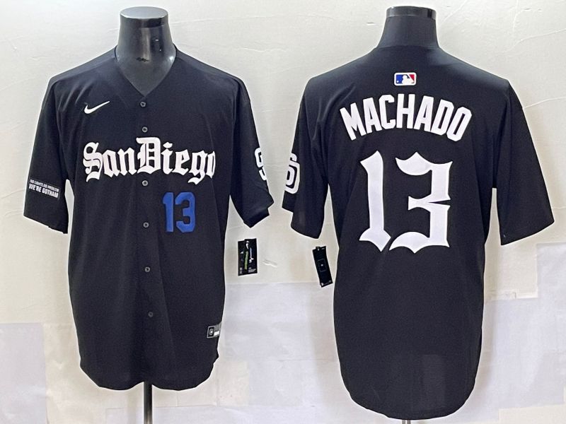 Men 2025 San Diego Padres #13 Machado Black Five generations Joint Name Nike MLB Jersey style 6->san diego padres->MLB Jersey